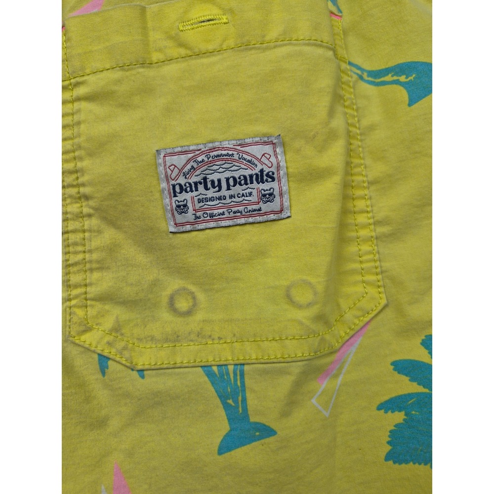 Party Pants Mens Yellow Palm Tree Retro Print Swim Trunks Board Shorts Size L - Picture 9 of 16